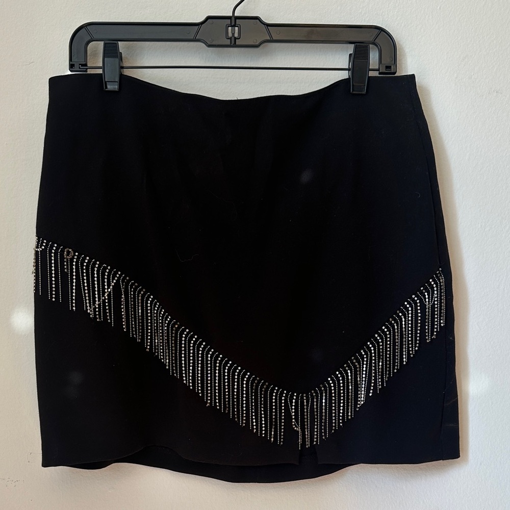 Zara Black Mini Skirt with Silver Fringe